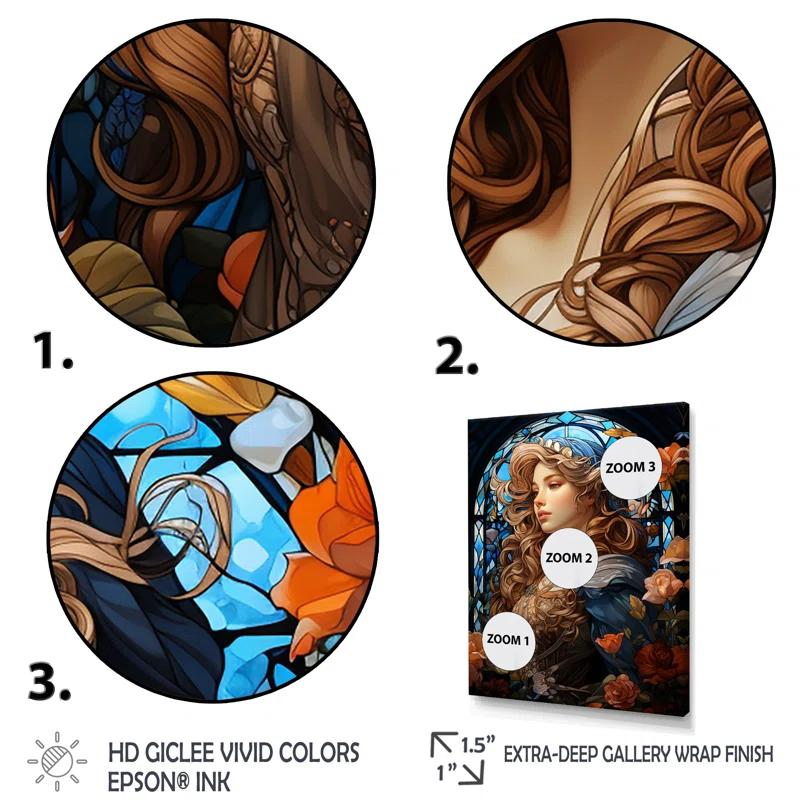 Design Art Blue Stained Glass Cinderella I - Modern Woman Wall Art