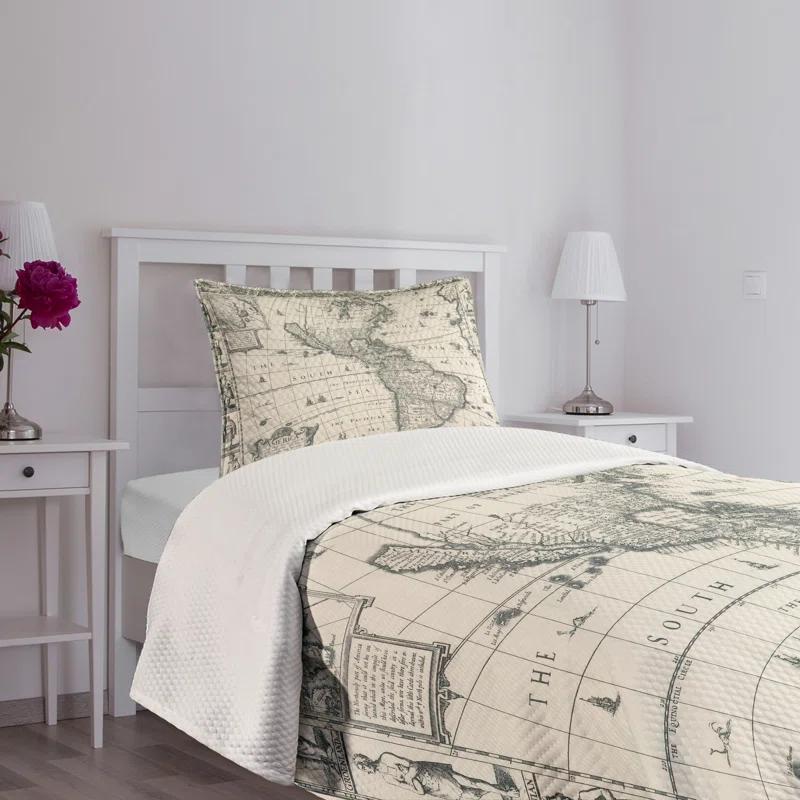 Ambesonne Ambesonne World Map Bedspread Retro Old