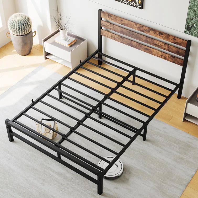 Ebern Designs Doiphode Full Size Platform Bed Frame with Rustic Vintage Wood Headboard,  No Box Spring Needed Rustic Brown