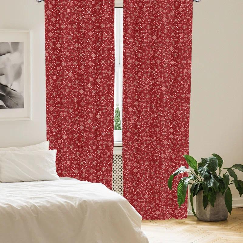 Ambesonne Winter Season Holiday Themed Vibrant Background Snowflakes with Polka Dot, Window Treatments Semi-Sheer Rod Pocket Sliding Panel (Set of 2)
