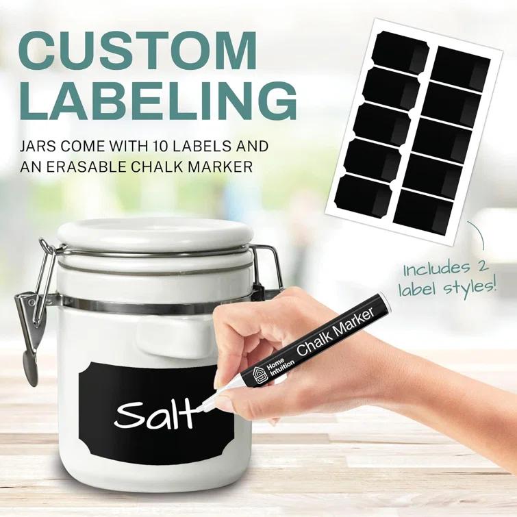 Home Intuition Home Intuition Ceramic Kitchen Canisters Set of 4 with Wooden Spoons Reusable Chalk Labels, Coffee, Tea (Red)