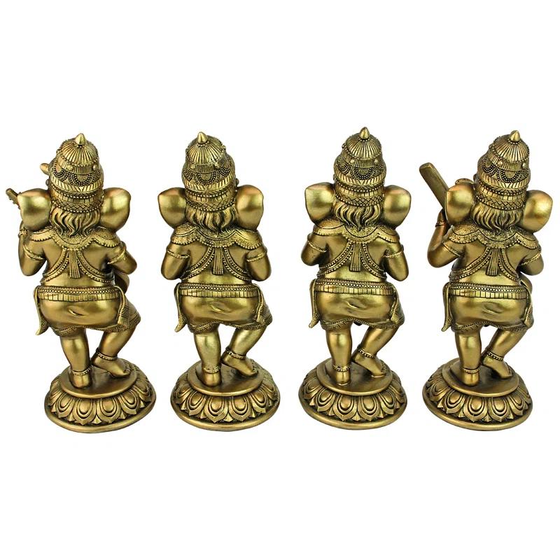 Design Toscano Hindu Gods Lord Ganesha Musical Elephant 4 Piece Figurine Set