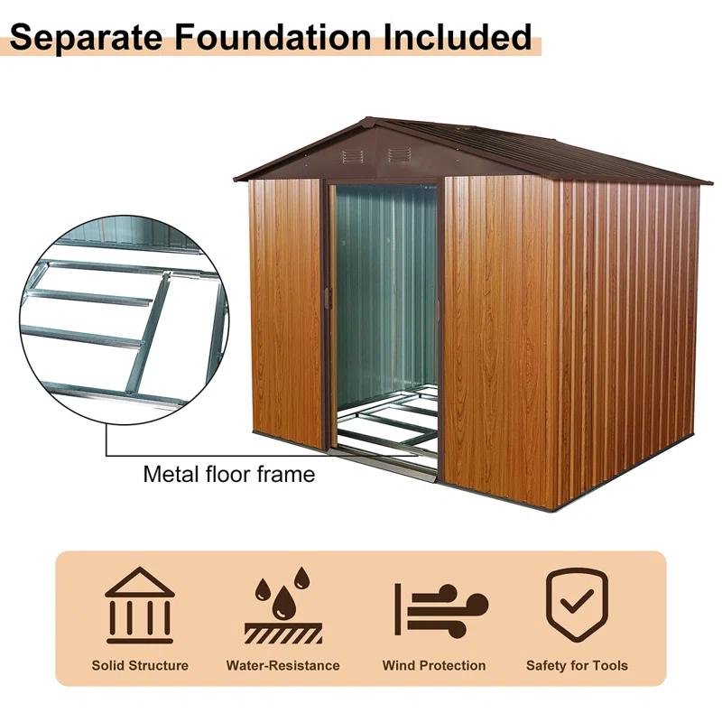 GZMWON 8Ft X 6Ft Outdoor Metal Storage Shed With Floor Base