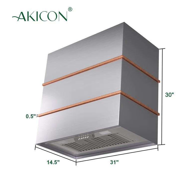 Akicon Akicon 30" Stainless Steel 600 CFM Ducted (Vented) Wall Mounted Required Range Hood AK-HS30HC-BSC