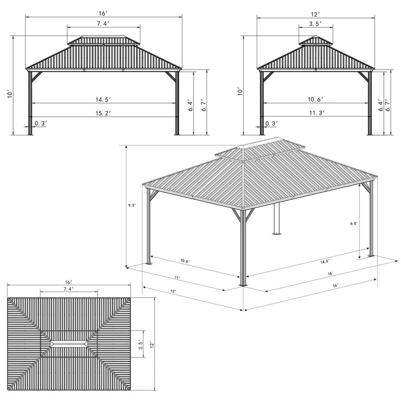 Kozyard Kozyard Caesar Gray Double Roof Hardtop Gazebo with Privacy Curtain and Mosquito Netting