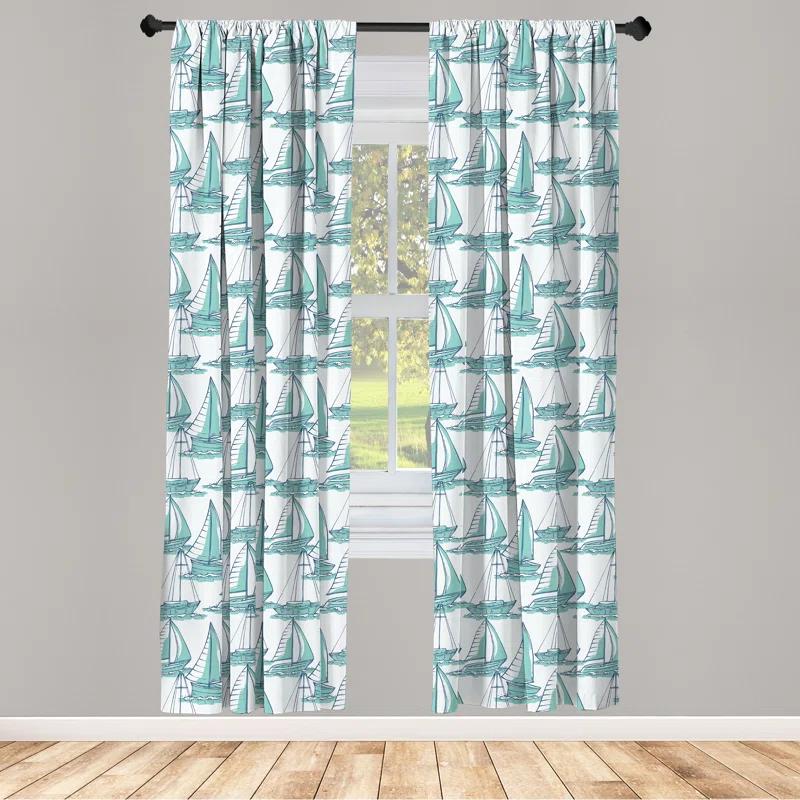 Marine Continuous Nautical Themed Semi-Sheer Rod Pocket Sliding Panels (Set of 2)