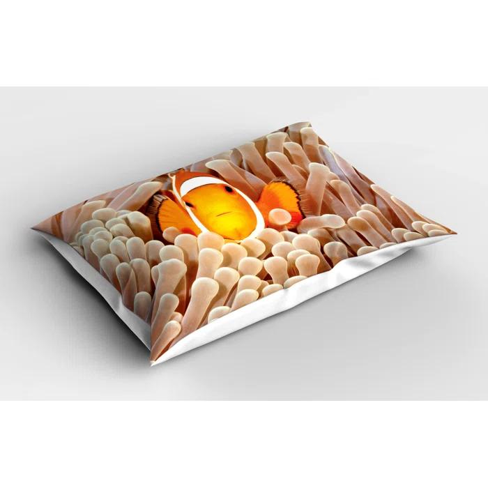 Ambesonne Ambesonne Ocean Pillow Sham 2 Pack Bali Indonesia Fishes Beige Orange