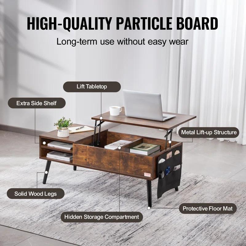 George Oliver George Oliver Lift Top Coffee Table 39.4 in Rectangle Coffee Table for Living Room Brown