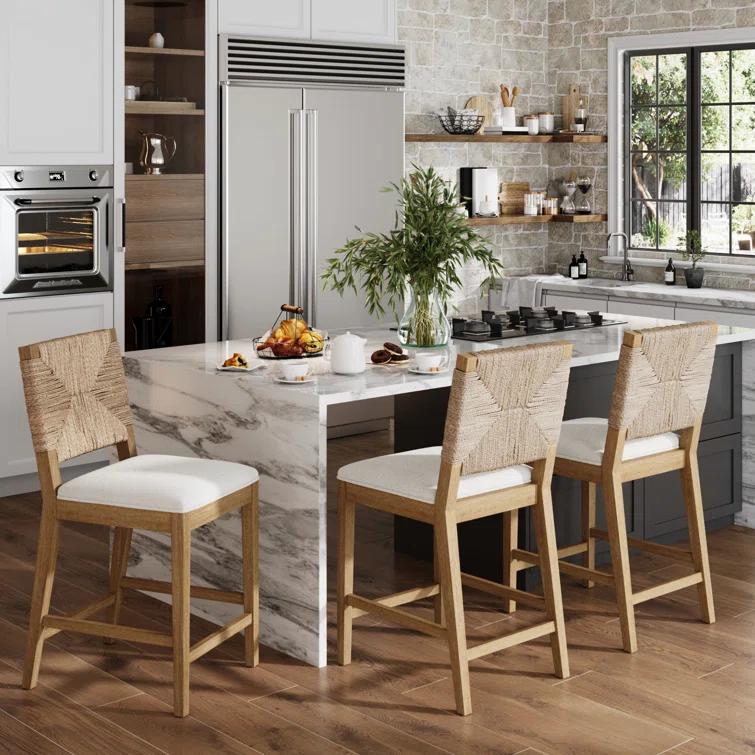 Nathan James Beacon Upholstered Counter Stool with Solid Wood Frame