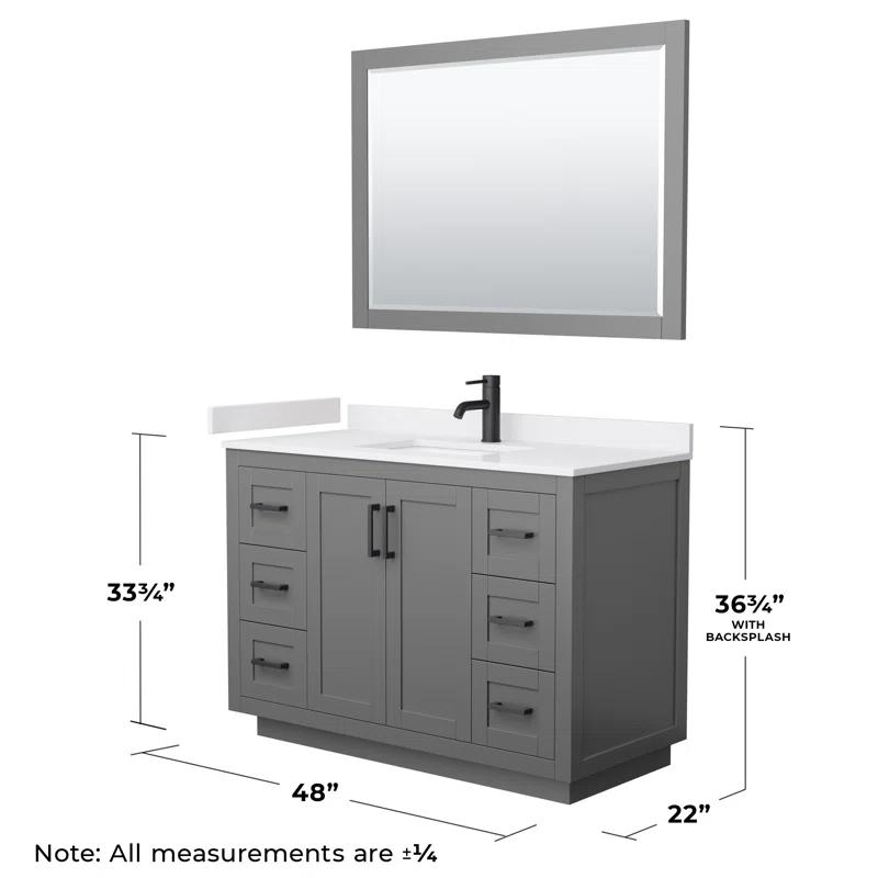 Wyndham Collection Miranda 48" Freestanding Single Bathroom Vanity with Cultured Marble Top with 46" Mirror