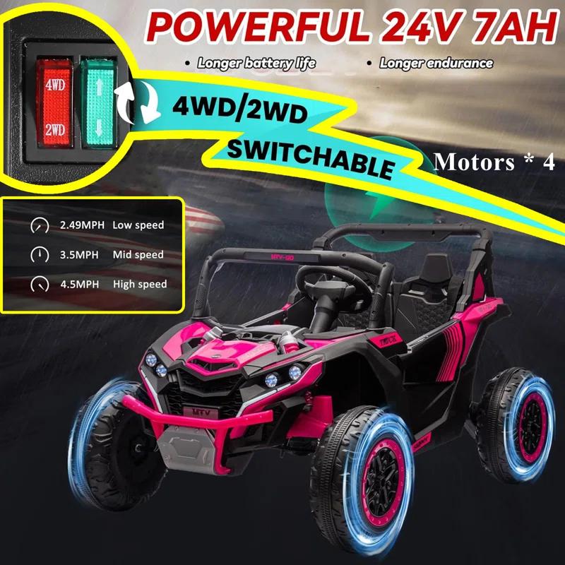 Ancheer Alex 24V 7AH Real 2 Seater Ride On Toys For Big Kids W/ Parent Remote Control, Ride On UTV W/ 20" Large Seat, Bluetooth, 2X200W Powerful Motors, MP3, Lights, 4.5 Mph Max Speed, Power Car Wheels, Pink