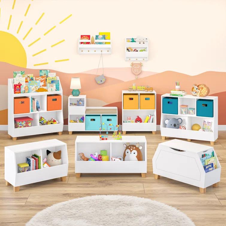 RiverRidge Home RiverRidge Kids Playroom Catch-All Game and Toy Storage Organizer Box with Side Bookshelves