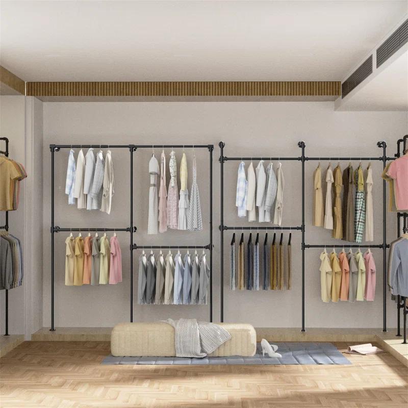 transparent.0 Industrial Pipe Hanger, Wall Mounted Industrial Hanger With LED Light And Shelf, Closet Hanger