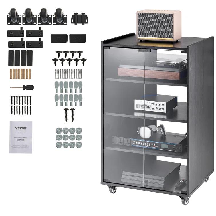 VEVOR 5-Tier AV Media Stand with Wheels, Wooden Audio-Video Media Stand for DVD Players/Cable Boxes/Games Consoles