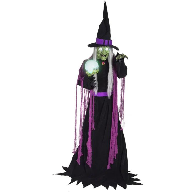 Haunted Hill Farm Haunted Hill Farm 6-Ft. Tall Fortune Teller Witch, Plug-In Motion-Activated Talking Halloween Prop