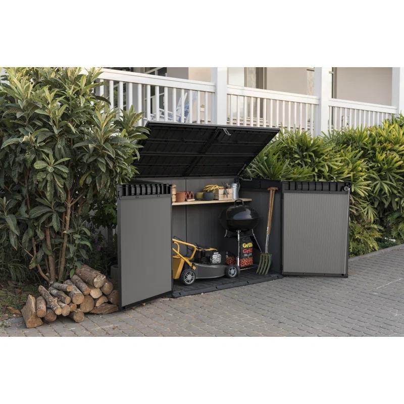 Keter Premier Jumbo 6.2x4.3 ft. Horizontal Durable Resin Outdoor Storage Shed With Floor and Double Doors for Garden Patio Furniture and Tools
