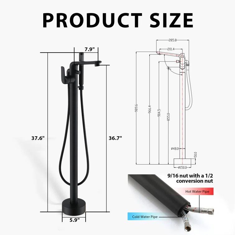 mondawe Single Handle Floor Mounted Freestanding Tub Filler with Diverter MDLT0054-MB