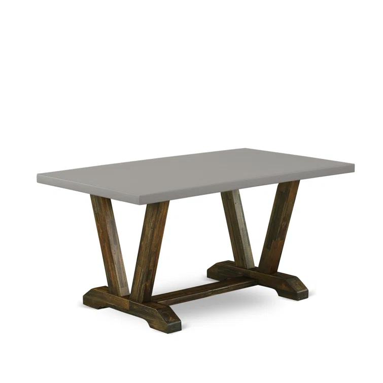 Red Barrel Studio® 5-Piece Dining Table Set Includes a Cement Wood Table and 4 Light Sable Linen Fabric Padded Chairs - Distressed Jacobean Finish