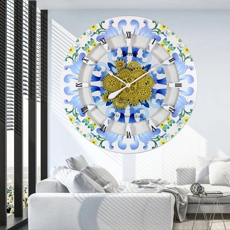 The Gears Clock Wall Clock Oversized 36" for Living Room with Real Moving Gears Italy Style