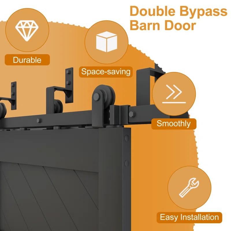 JUBEST Double Bypass Barn Door Doors Manufactured Wood Wave Design Barn Door With Installation Hardware Kits