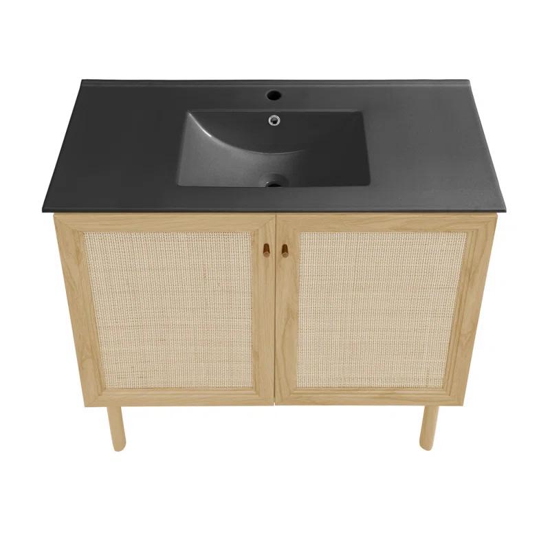 Swiss Madison Classe 36" Freestanding Bathroom Vanity In Natural Oak With 3-Hole Widespread Sink Top