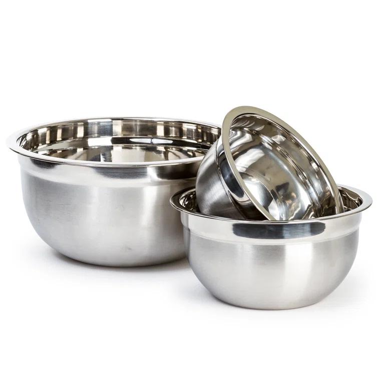 Lexi Home Food Prep Brushed Stainless Steel 3-Piece Mixing Bowl Set