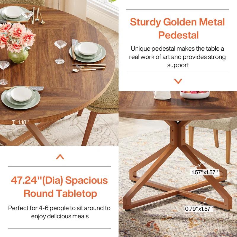 Millwood Pines 47 Inch Round Dining Table For 4-6 People