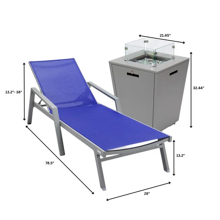 LeisureMod Outdoor Metal Chaise Lounge with Table (Set of 2)