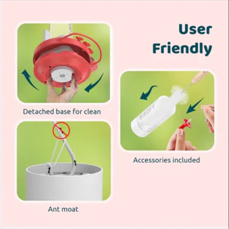 Birdfy NETVUE Birdfy Hummingbird Feeder with 2 Cameras Solar Powered - Dual Smart Cams, 2K HD Wireless for 2 Angels Close-up Bird Watching Outdoor, Instant Notifications (20Oz) (Hum Duo AI Solar)
