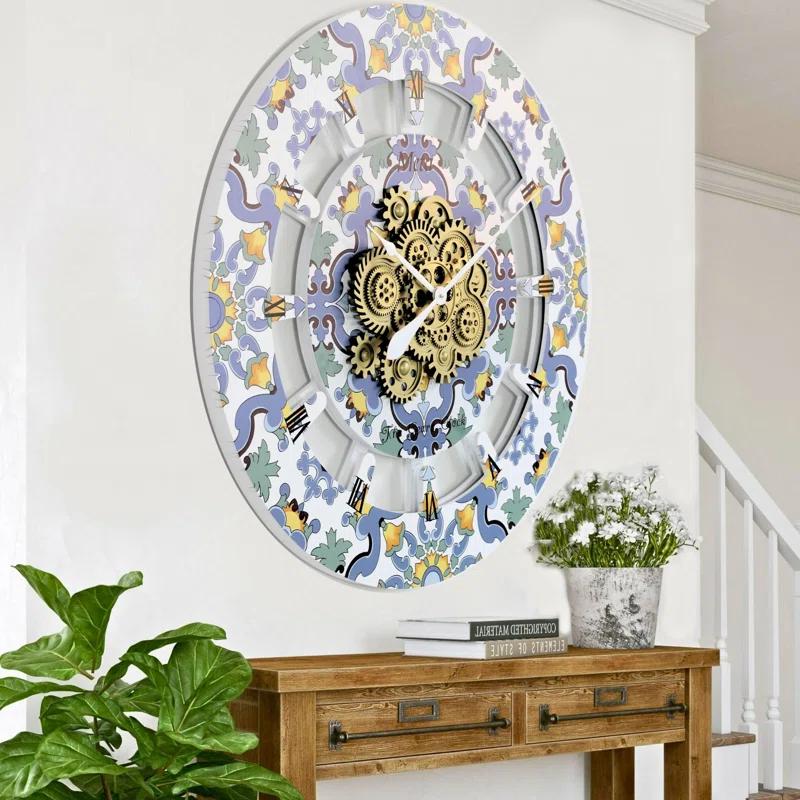The Gears Clock Wall Clock Oversized 36" for Living Room with Real Moving Gears Italy Style