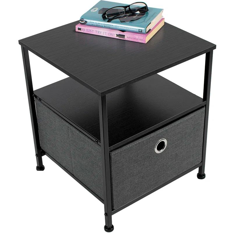 Sorbus 1 Drawer and Shelves Nightstand with Steel Frame, Wood Top & Fabric Bins