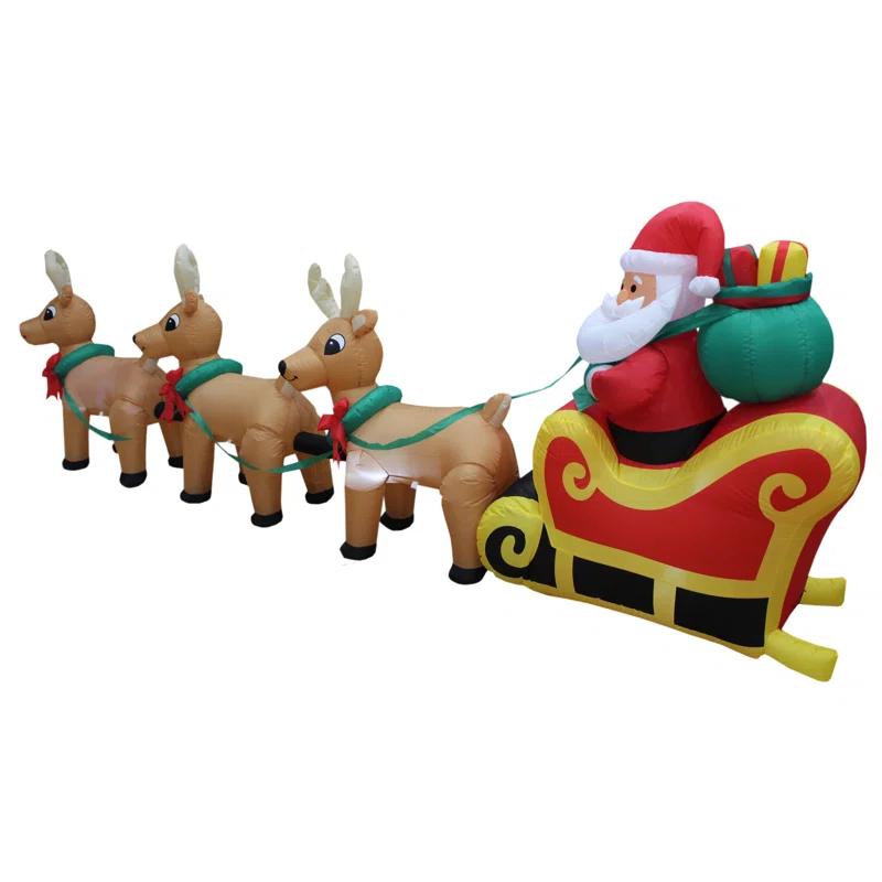 The Holiday Aisle® 12 Foot Long Merry Christmas Lighted Inflatable  Santa Claus on Sleigh with 3 Reindeer Pulled by Reindeer Indoor / Outdoor Happy Holiday Blow Up Yard Garden Decoration & Reviews | Wayfair