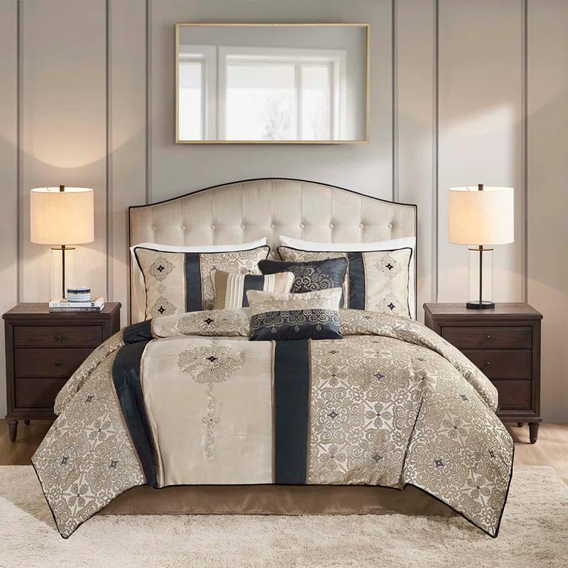 Madison Park Donovan 7 Piece Jacquard Comforter Set with Throw Pillows