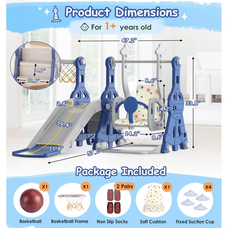 Suteck 4 in 1 Toddler Slide, Kids Slide with Climber and Swing Outdoor Indoor Slide Playset