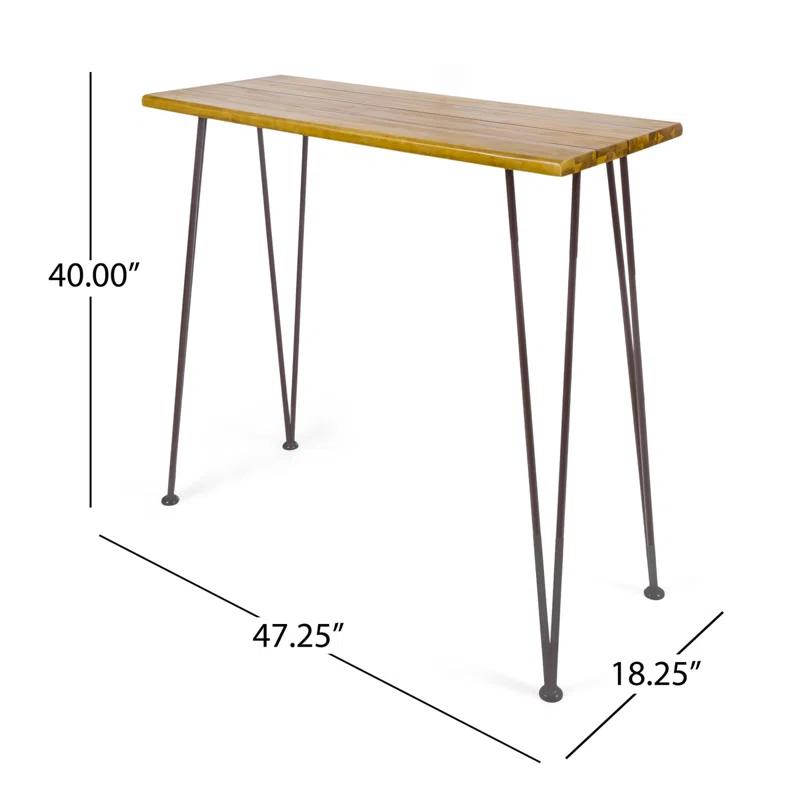 Union Rustic Loya Rectangular Acacia Wood Outdoor Bar Table