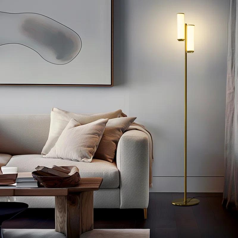 Brightech Gemini 64 in. Industrial 2-Light 3-Way Dimming LED Floor Lamp with 2 Glass Cylinder Shades