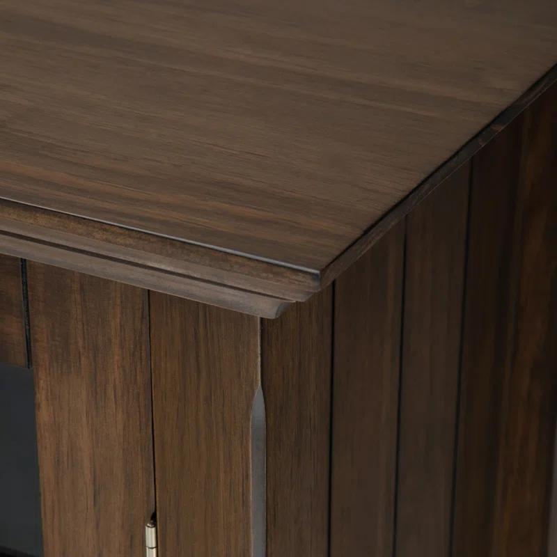 Simpli Home Bedford 39"W Solid Wood 4-Shelf Medium Storage Cabinet with Glass Doors and Adjustable Shelves