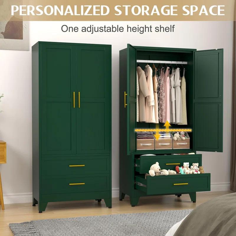Mercer41 Melbreak Metal Modern Freestanding Wardrobe Armoire With Hanging Rod And Drawers