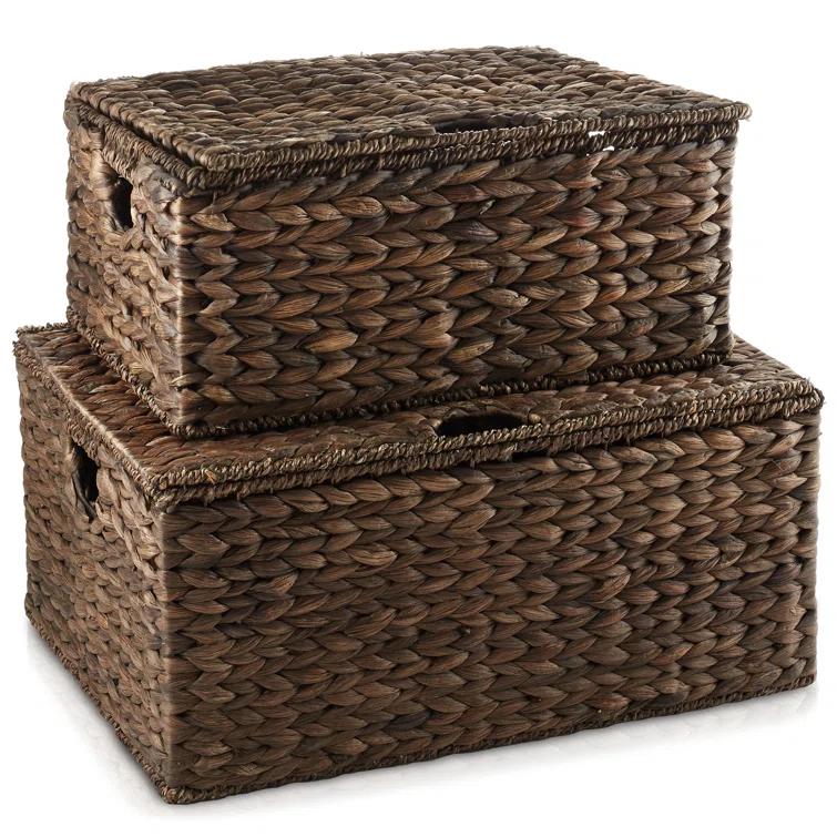 Casafield Casafield Water Hyacinth Rectangular Storage Baskets with Lids (Medium and Large)