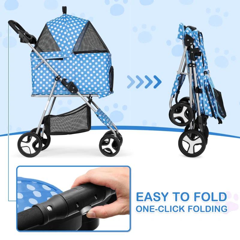 Magshion Foldable Pet Dog and Cat Stroller with Adjustable Canopy Storage Basket and Cup Holder for Small and Medium Pets