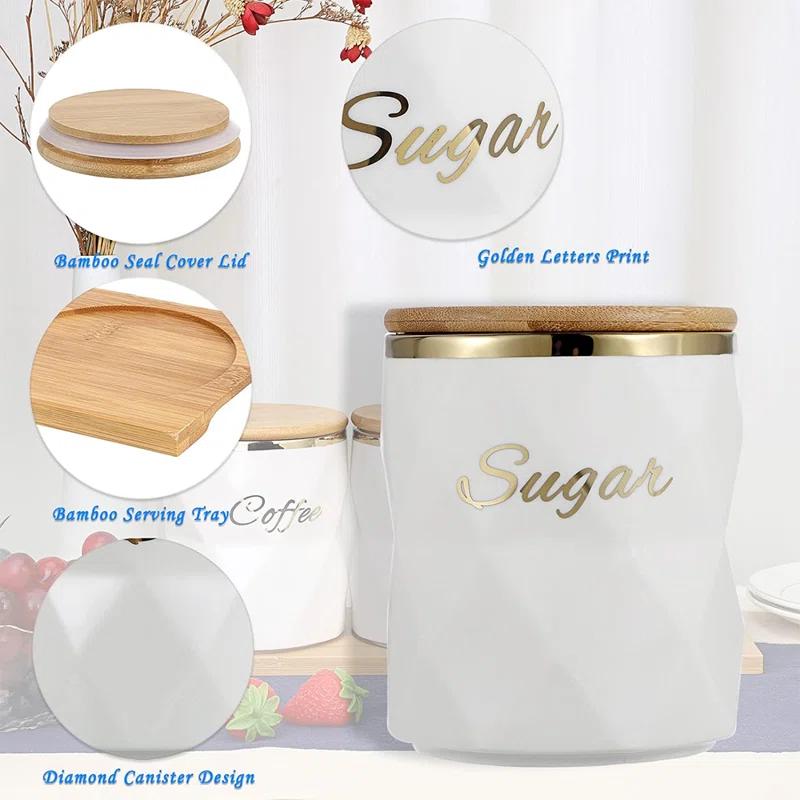 Everly Quinn 3 Pcs Ceramic Canisters Set for Sugar Coffee Tea, Luxurious Storage Containers Sets with Lids (Set of 3)
