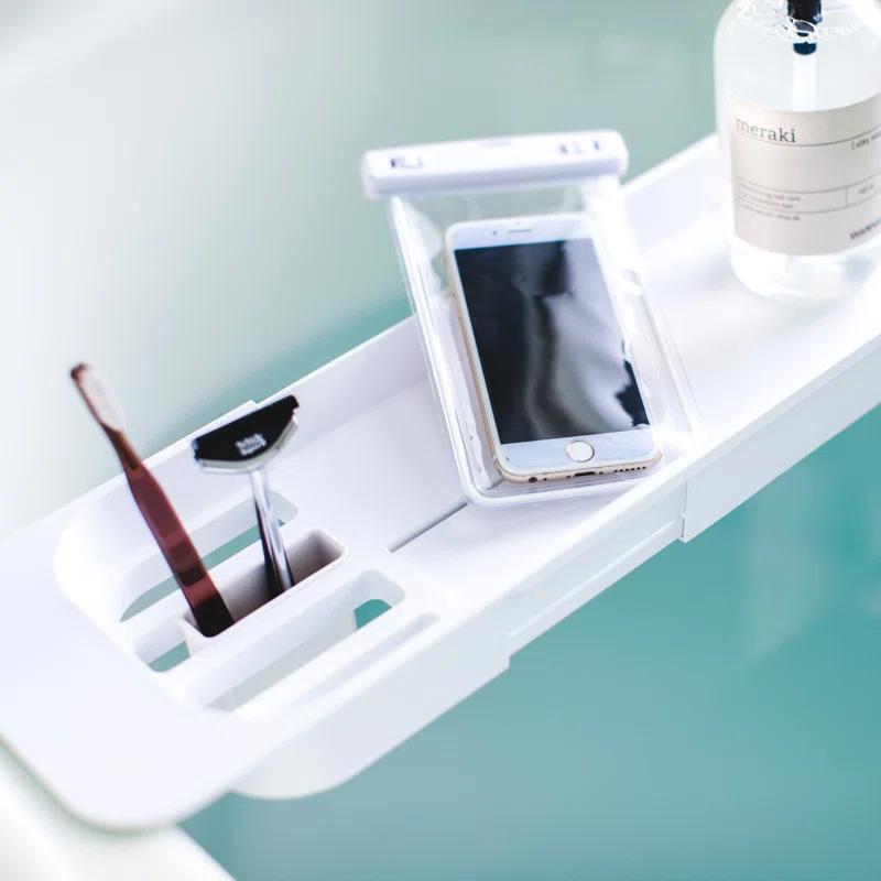 Yamazaki Home Tower Yamazaki Home Expandable Bathtub Caddy - Bathroom Tray Table Holder, 1.77" Height