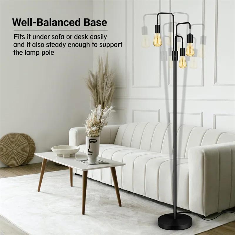 Living Room Industrial Floor Lamp, Modern Floor Lamp Standing Lamp With 3 Lights, Bulbs Not Included,