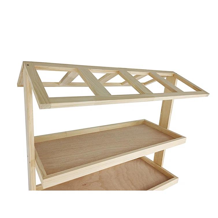 FixtureDisplays Flower Cart Vending Cart Farmers Market County Fair Wagon Wood Stall Stand Rolling Shelf Retail