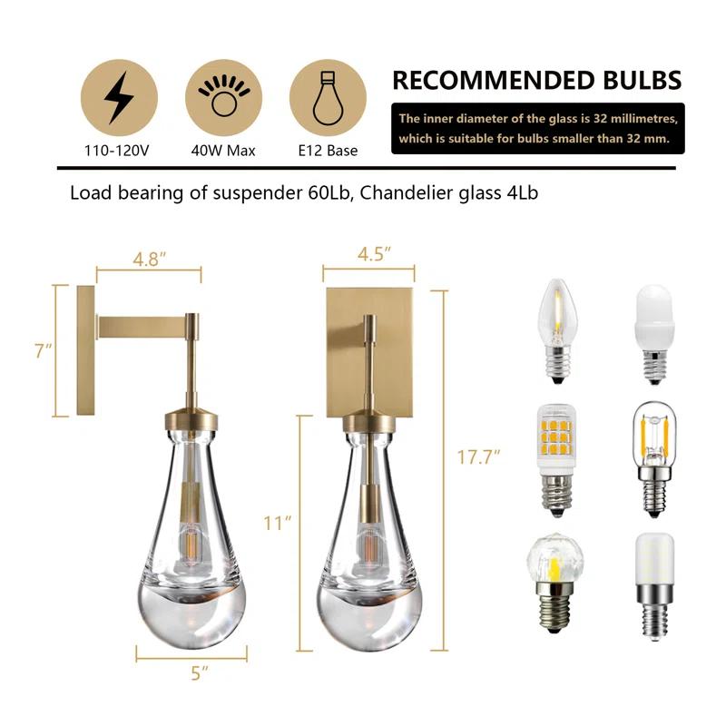 17 Stories Raindrop Thick Crystal Arm Wall Sconce (Set of 2)