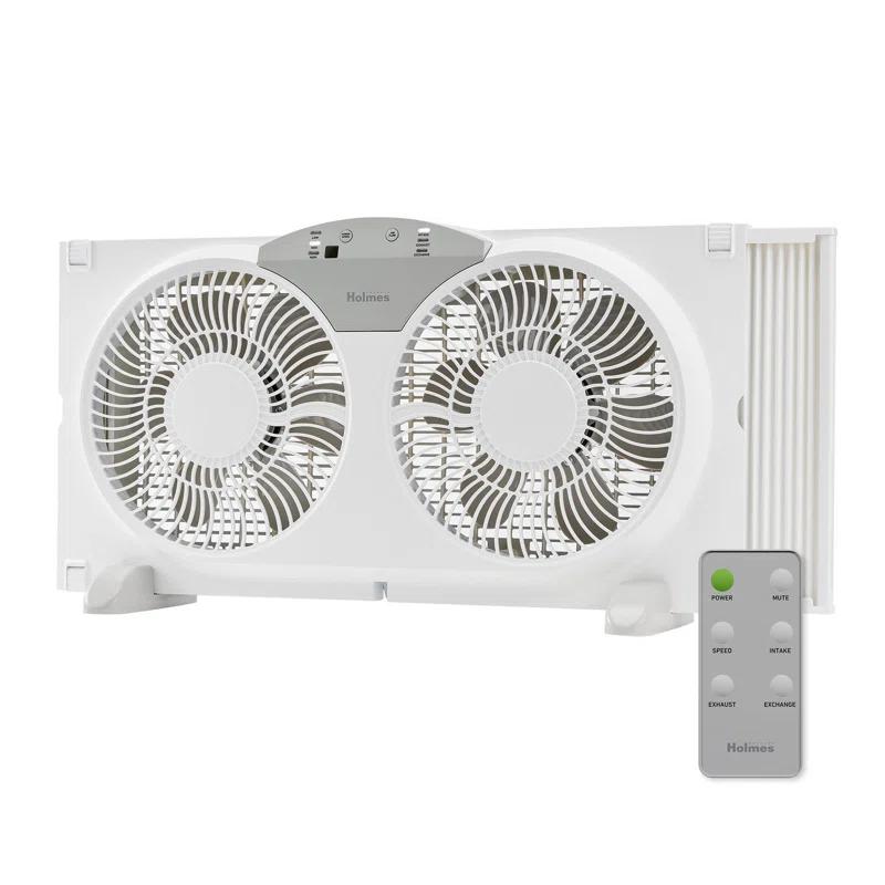 Holmes 9" Twin-Blade Digital Window Fan, Reversible Airflow, 3 Speeds, Remote Control