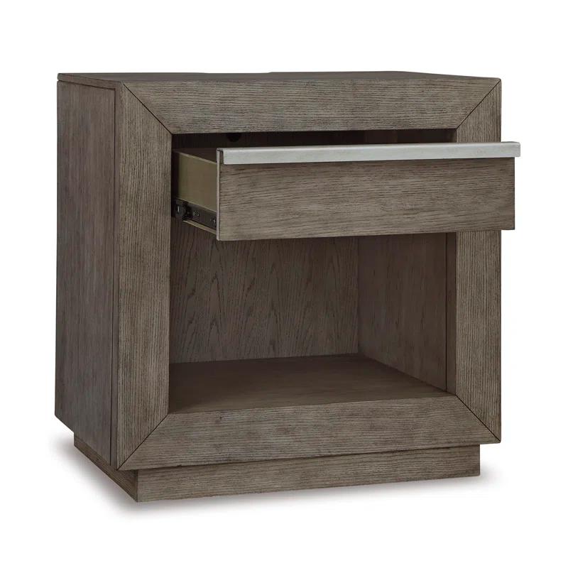 Weathered Gray Modern Nightstand with USB Port and Drawer