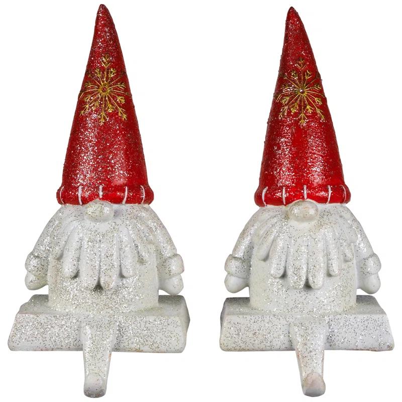 Northlight Seasonal Glittered Gnome Christmas Stocking Holders - 8.25" - Set Of 2 (Set of 2)