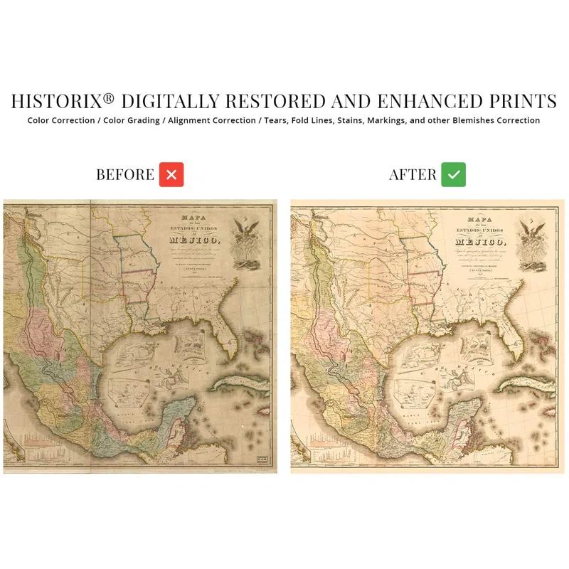 HISTORIC PRINTS " Vintage 1847 Mexico Map Poster "