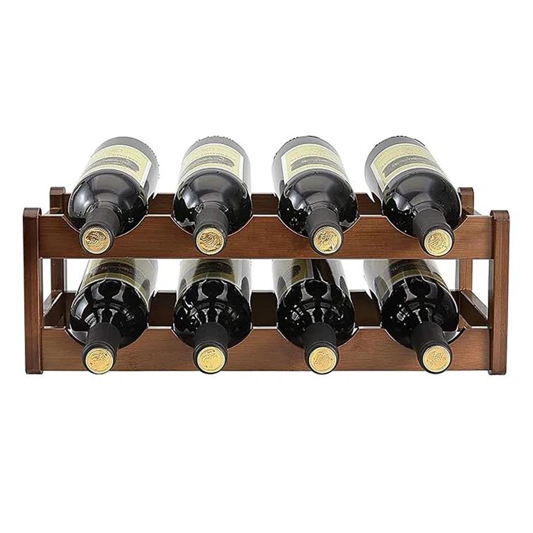 K KELBEL 8 Bottle Solid Wood Tabletop Wine Bottle Rack in Brown